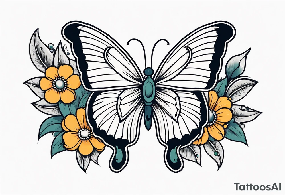 butterfly 
with flowers around it vintage old school traditional tattoo idea