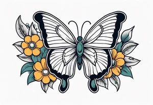 butterfly 
with flowers around it vintage old school traditional tattoo idea