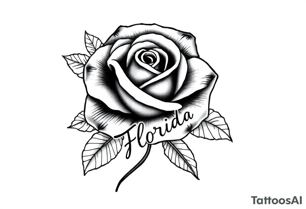 ROSE WITH FLORIDA WRITTEN AS THE STEM tattoo idea