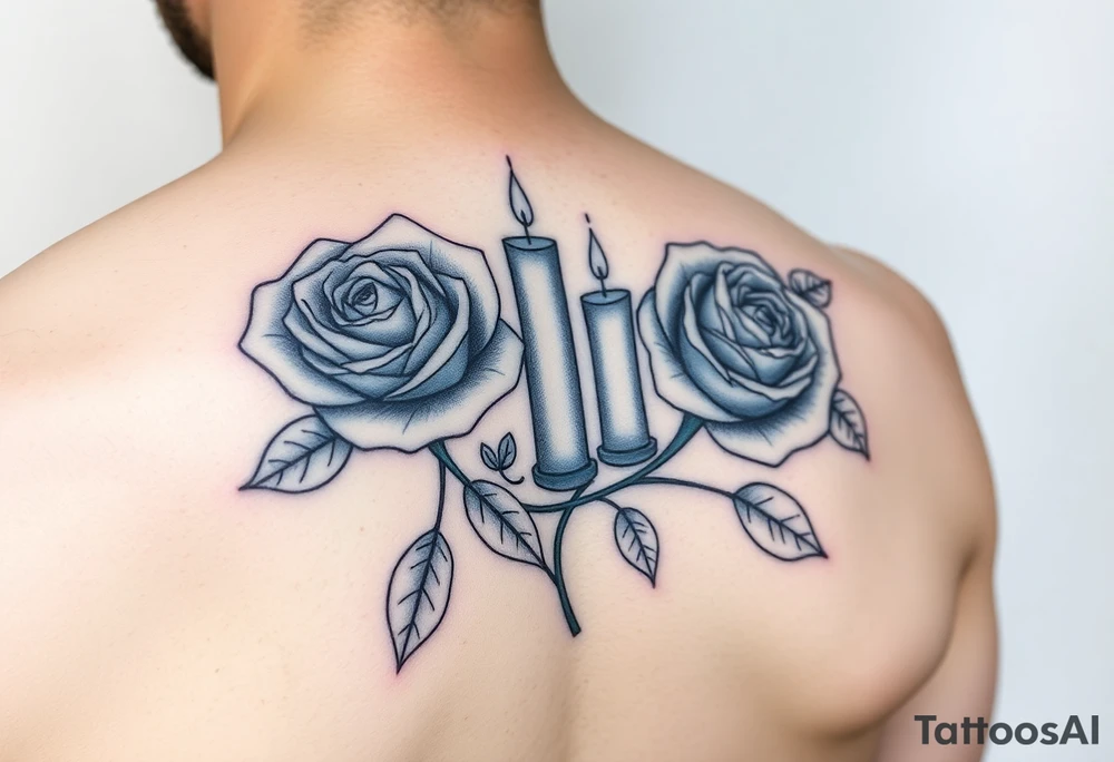 Blue, 2 roses, 2 candles, water tattoo idea