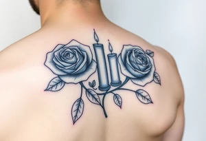 Blue, 2 roses, 2 candles, water tattoo idea