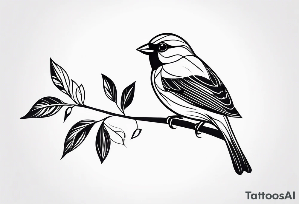 Create a delicate tattoo of a sparrow perched on a branch, featuring soft details and subtle shading for a gentle look tattoo idea