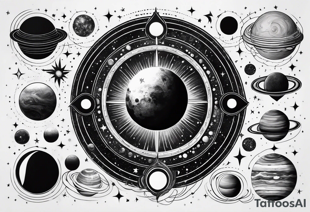 symbolist version of the solar system tattoo idea