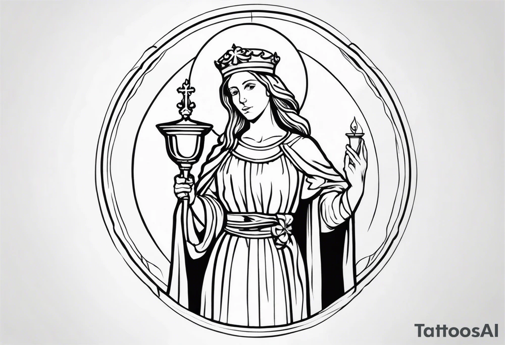 Saint Barbara  full body 
holding a chalice tattoo idea