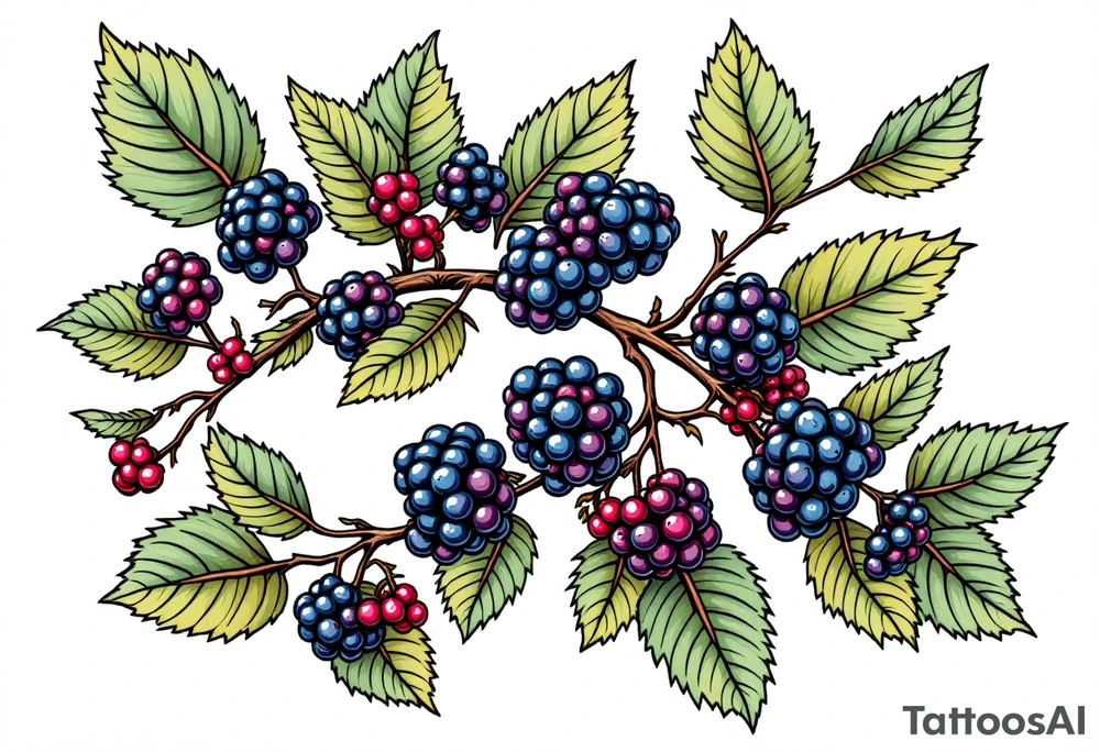 American traditional style Blackberry branch to wrap around an arm tattoo idea