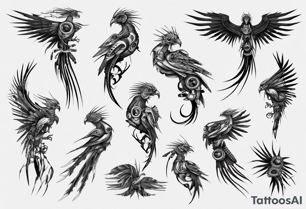 minimalist cyberpunk Quetzal tattoo idea