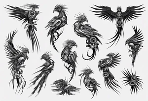 minimalist cyberpunk Quetzal tattoo idea