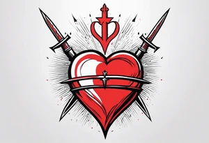 sacred heart with 3 swords instead of a cross. In front of a seraphim. tattoo idea