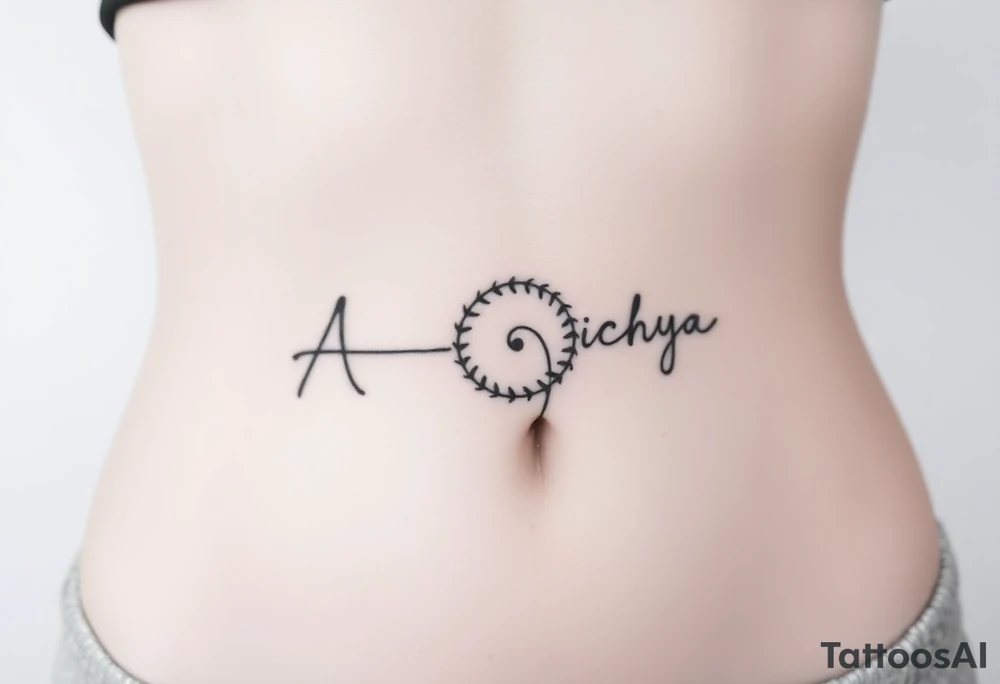 Create a tattoo that writes the Hindi word "Anichya" with A in English n rest in pali. circle or spiral, which represents the cyclical nature of life and death tattoo idea