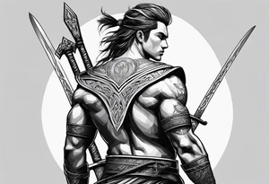 Warrior with sword back turned tattoo idea