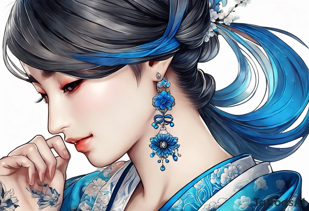 A japanese string around the wrist, make it blue without gradient tattoo idea