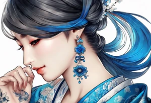 A japanese string around the wrist, make it blue without gradient tattoo idea