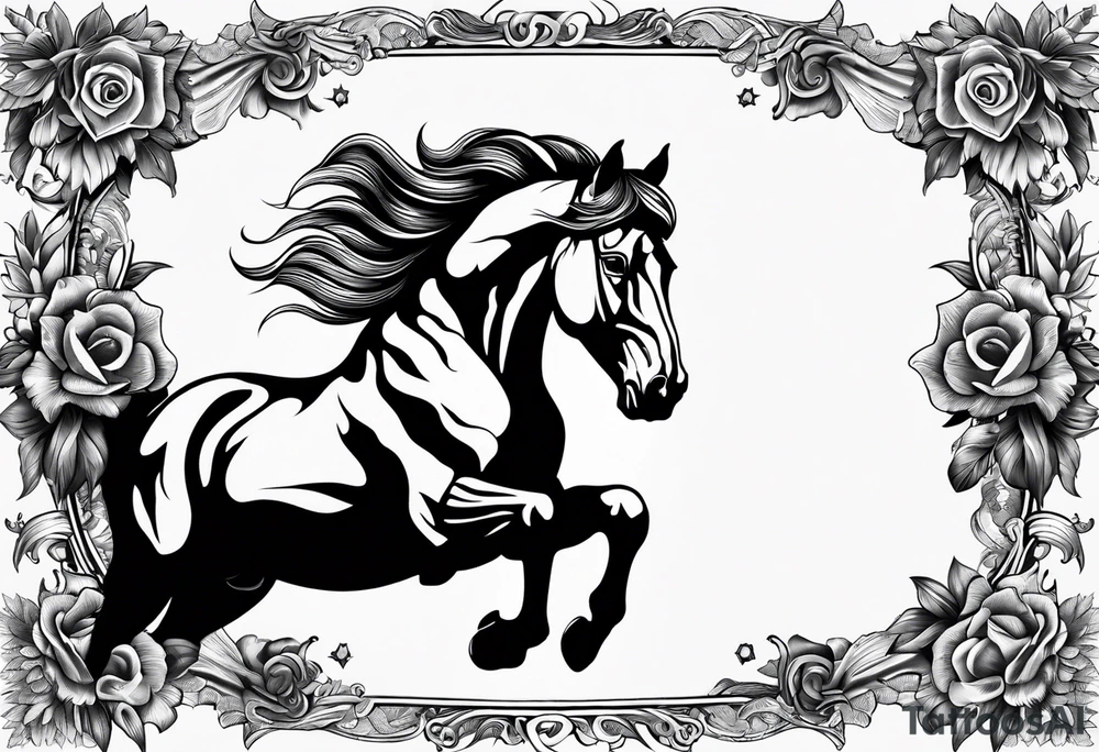 black and white tattoo mix of horse and guns tattoo idea