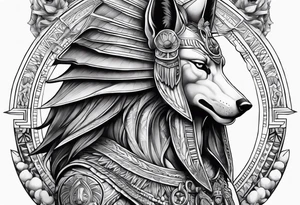 mix sleeve design of egyptian and greek mythology featuring anubis and poseidon tattoo idea