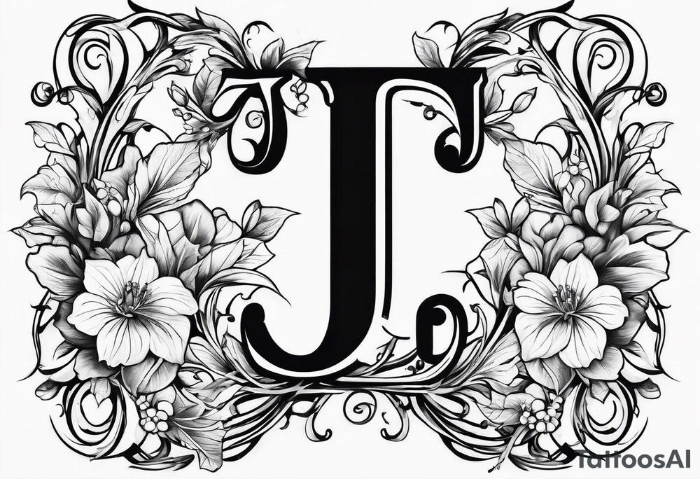 Capital letter j with vines and small flowers on it tattoo idea