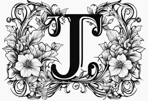 Capital letter j with vines and small flowers on it tattoo idea