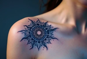 Rendered in deep indigo and black, this Celtic sun reflects night-sky strength and spiritual power. tattoo idea