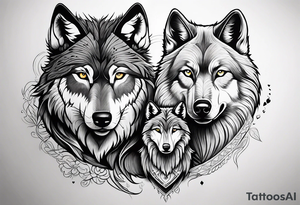 Wolves in love with family of 5 tattoo idea