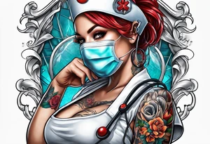 Nurse using protection against Covid tattoo idea