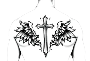 A Christian gangster inspired back tattoo with a cross in the middle tattoo idea