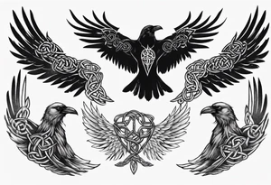 norse style raven wings spread with celtic knotwork tattoo idea