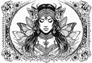 Ethnic ángel with butterflies tattoo idea