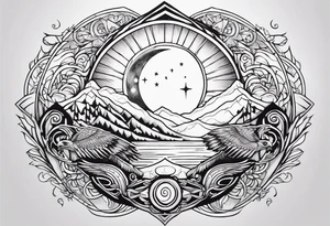 Large sun and moon tattoo that is tall 
Spiritual meaning behind it flowing into a falcon tattoo idea