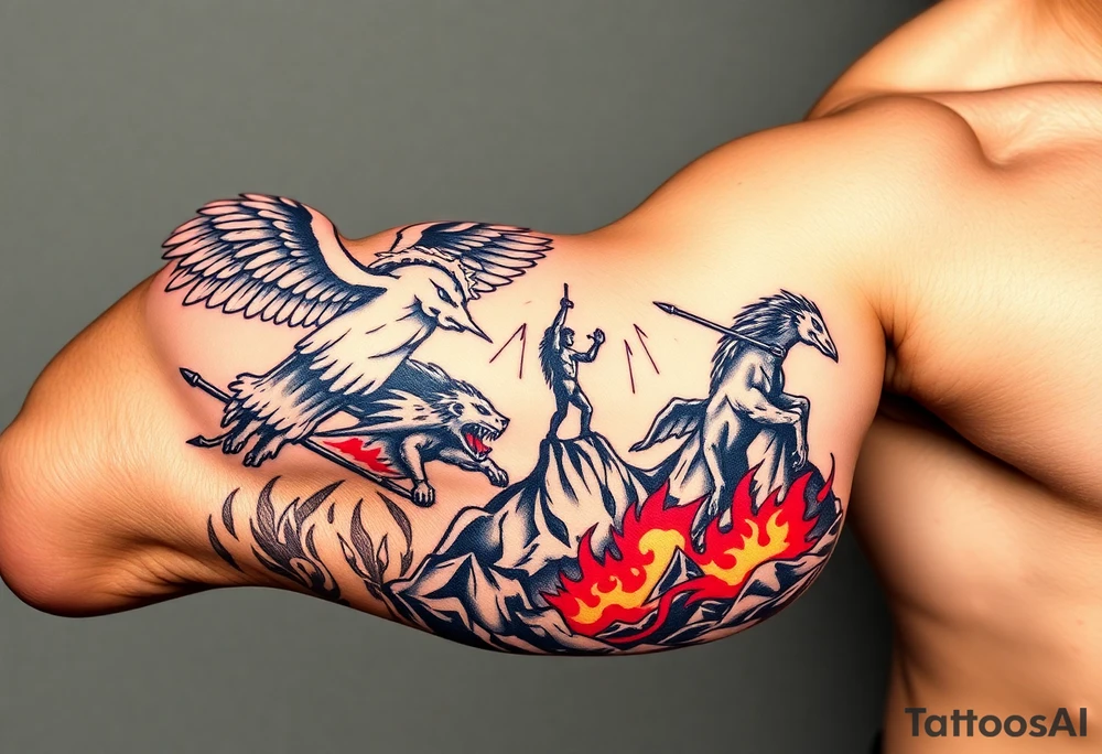 Heaven’s angels fighting hells demons. Angels flying and demons climbing up out of hell tattoo idea