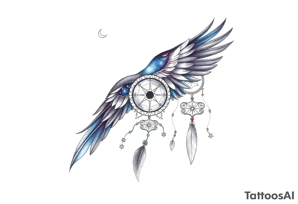 Raven dream catcher milky way moon shooting star tattoo idea