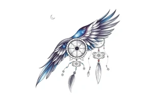 Raven dream catcher milky way moon shooting star tattoo idea