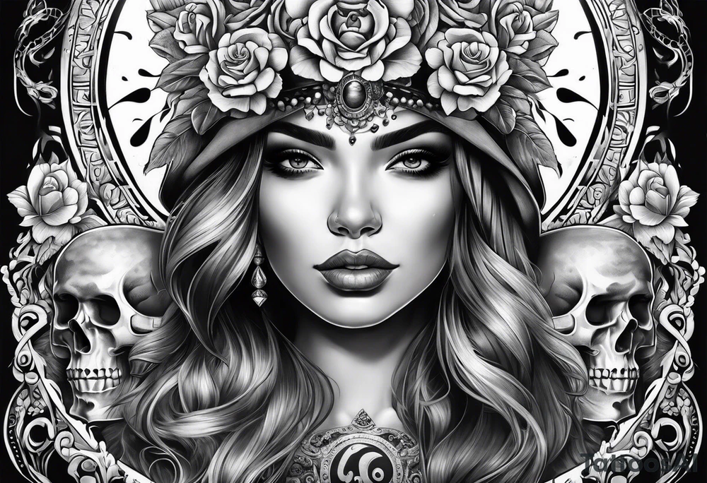 Chicano girl and skull tattoo idea