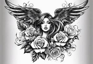 sleeve tattoo full with guns and flowers and wings tattoo idea