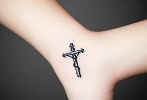 a wooden 12kv distribution pole with electrical lines. Make the pole a cross that has a hidden resemblance to god. tattoo idea