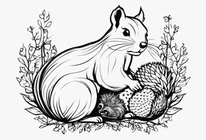 Draw a squirrel and an hedgehog accompanied by the writing “simul in aeternum” tattoo idea