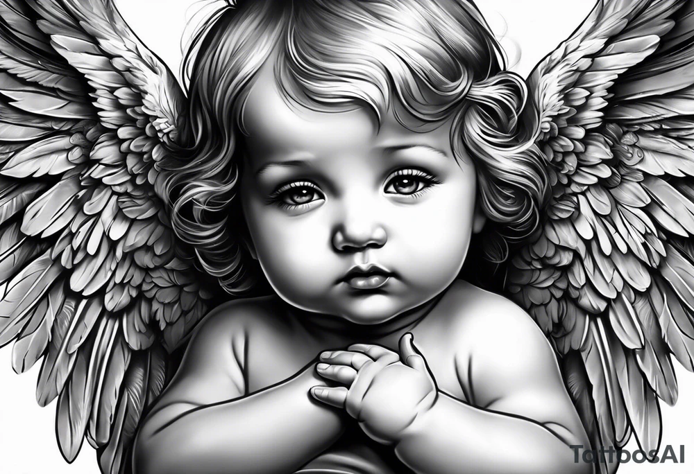 1 baby girl angel and 2 baby boy angels
 praying tattoo idea