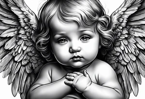 1 baby girl angel and 2 baby boy angels
 praying tattoo idea
