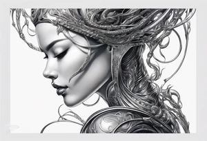 Hajime Sorayama type blended with HR Giger alien woman with vines tattoo idea