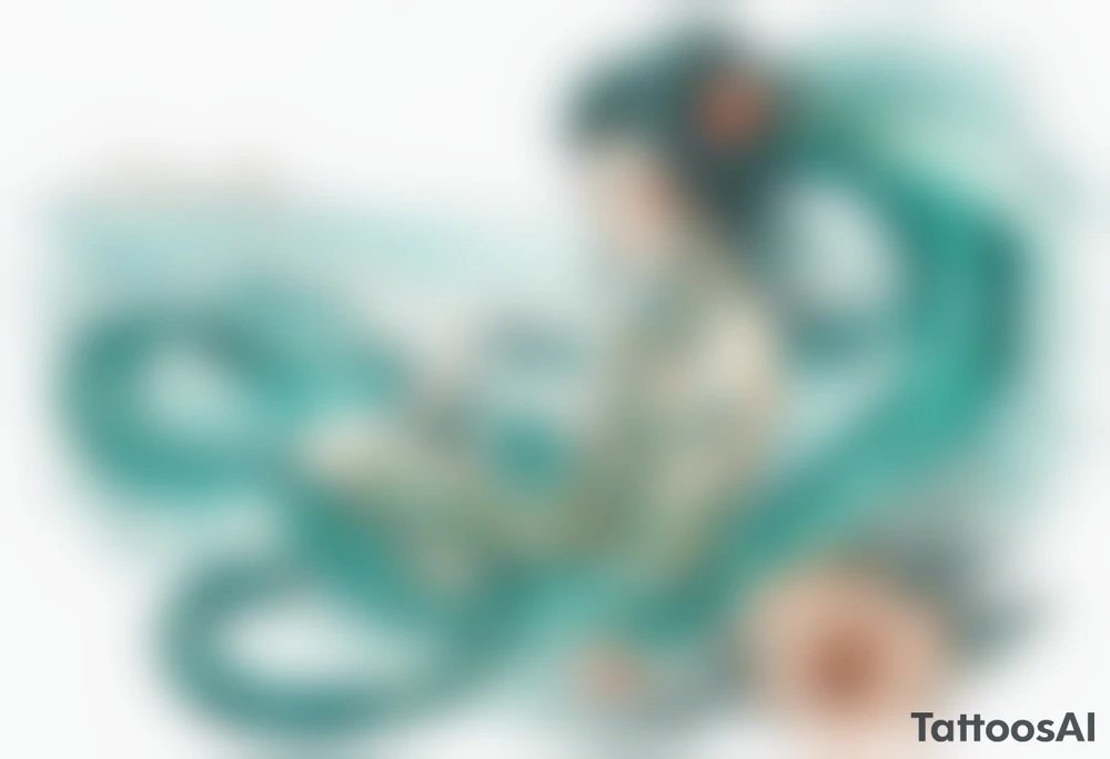 a turquoise woman serpent hybrid emerging from the sea tattoo idea