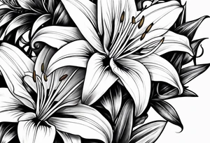 Lilies and bulbs with long thorns tattoo idea