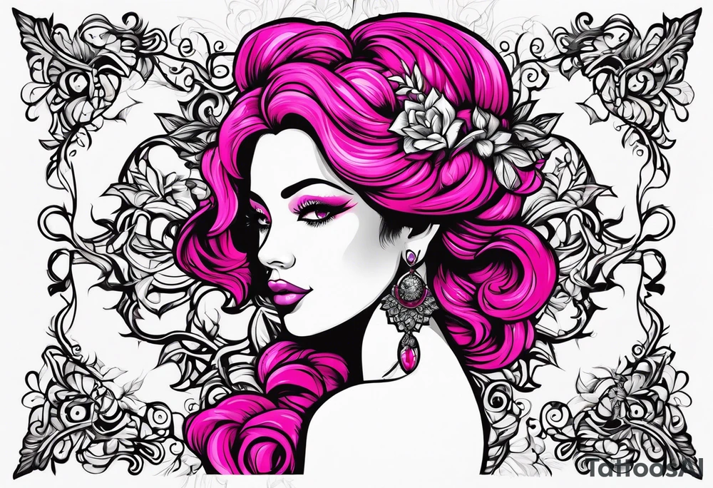 hot pink, neon pink filigree tattoo idea