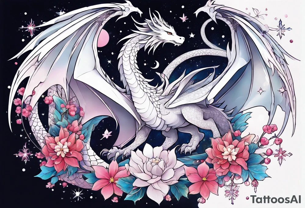 Constellation, wing , snow , cross , dragon female japan kawaii , flower tattoo idea