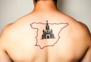 map of Spain with sagrada familia tattoo idea
