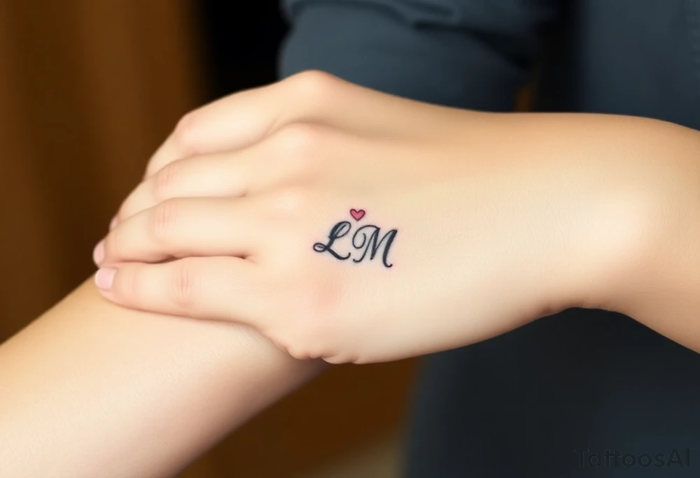 wedding ring with initials L and M and hearts tattoo idea