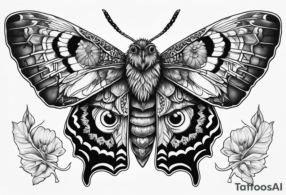 Dead head moth with owl eyes tattoo idea
