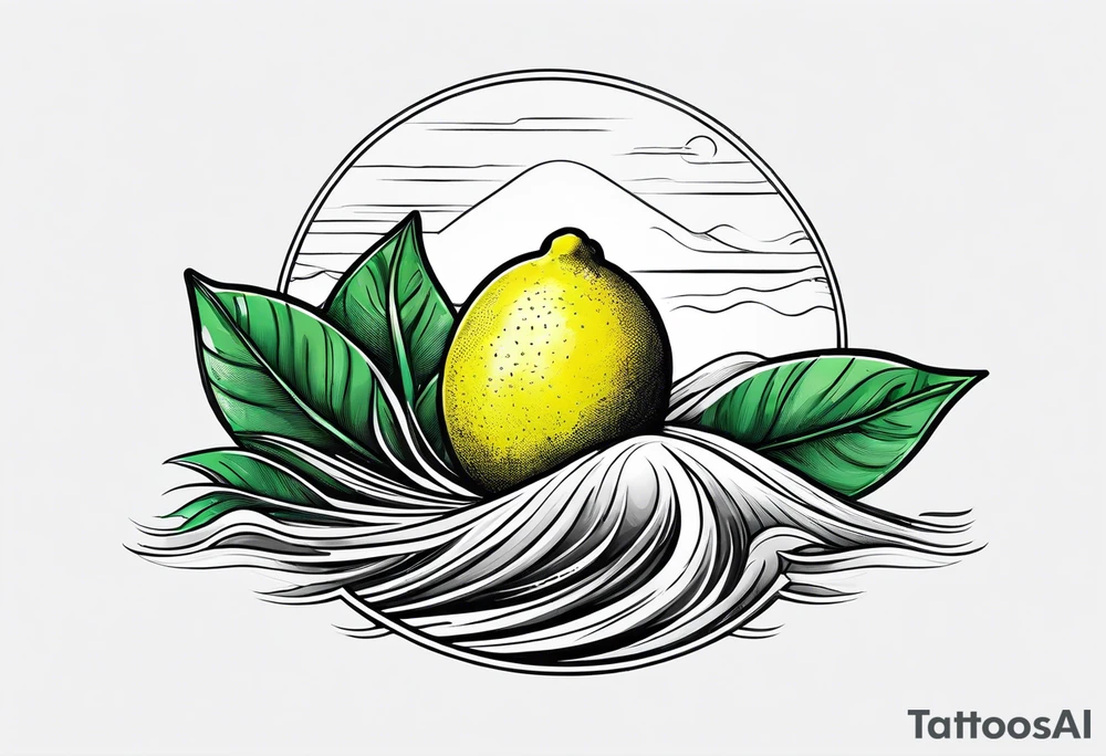 A lemon-Buoy with a green leaf-flag on waves tattoo idea A lemon-Buoy with a green leaf-flag on waves tattoo idea