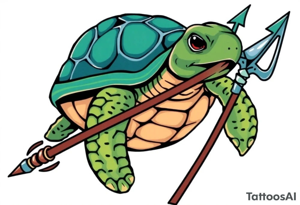 Turtle holding a trident tattoo idea