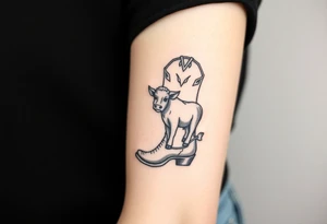 A cowboy boot with a small highland cow stitched into it. tattoo idea