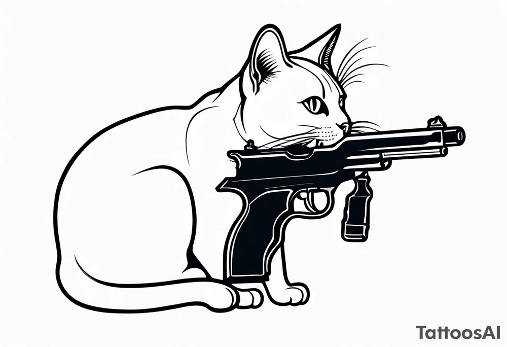 cat with gun tattoo idea