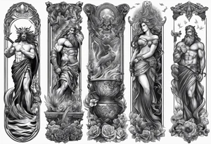 Tattoo sleeve with Zeus, Poseidon and Hades. tattoo idea