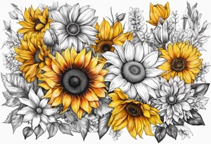 Sunflower, Lillie’s, roses, daisies, poppy’s tattoo idea